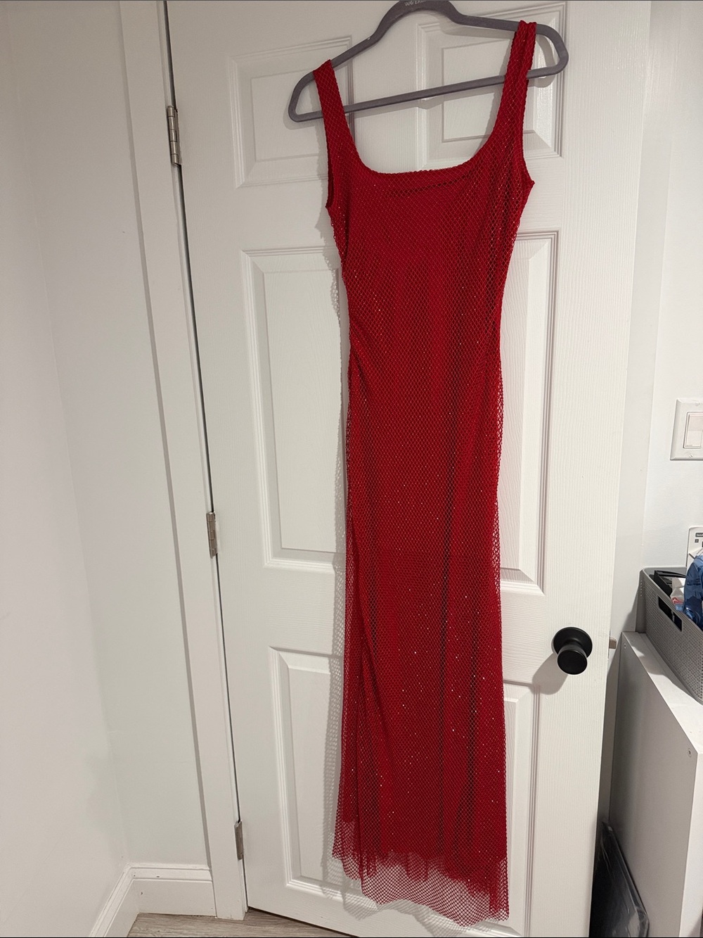 Red Sleeveless Mesh Evening Dress